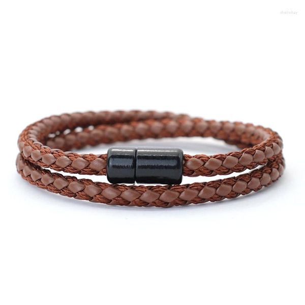 Charm Pulseiras Homens Minimalistas Pulseira de Couro Dupla Camada Ímã Fivela Punk Braclet Outdoor Montanhismo Survival Braslet Macrame