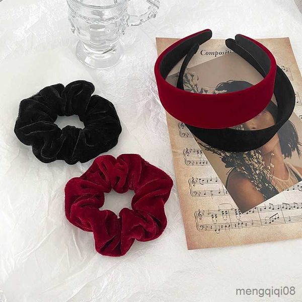 Outras mulheres Faixa de cabelo de veludo Preto Vermelho Argolas de cabelo largas Bandas da moda Bisel Meninas Acessórios Faixa Scrunchie 2021 R230608