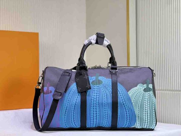 Bolsas Duffel Masculinas x YK Keepall 45 cm Bolsa prática Yayoi Kusama abóboras coloridas Designer primavera e verão Bolsa de bagagem de grande capacidade M46441