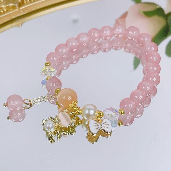 Charme Armbänder Exquisite Schmetterling Perlen Für Frauen Süße Mädchen Rosa Harz Einstellbare Armband Geschenk Schmuck Zubehör Großhandel