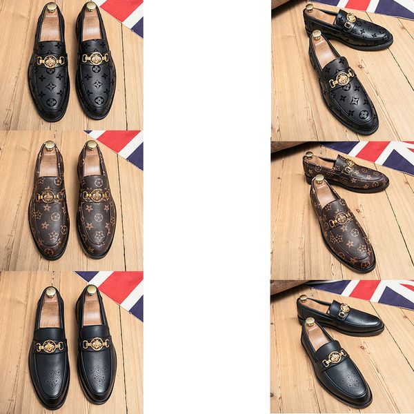 Marcas de luxo novos sapatos sociais masculinos respiráveis mocassins com fivela de metal impressão premium cabeça pontiaguda sapatos de couro comercial tamanho 38-44