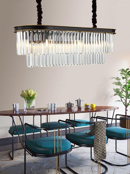 Kronleuchter Luxus Schwarz Kristall Kronleuchter Für Esszimmer Oval Design Moderne Wohnkultur Leuchte Lange Küche Insel Cristal Lampe