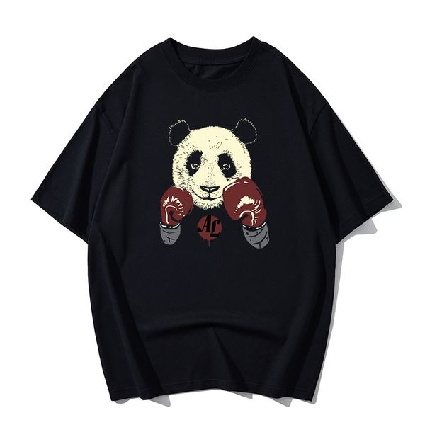 T-shirt a maniche corte da uomo in cotone stampato con colletto tondo Panda Leisure Fashion