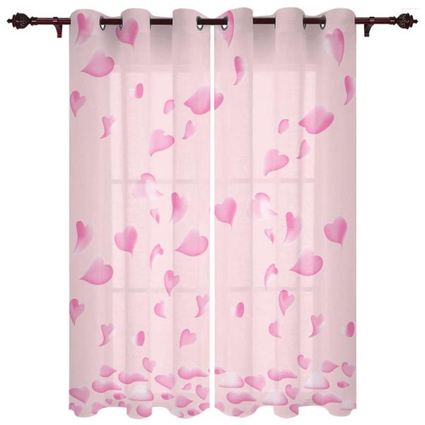 Cortina rosa pétalas em forma de coração sala de estar cozinha cortinas de banheiro para quarto infantil decoração de janela pano pendurado