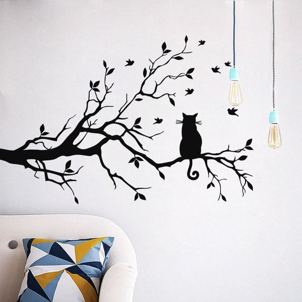 Кошка на дереве ветвь наклейка на стенах гостиной