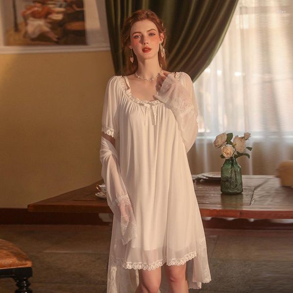 Kadın pijama kadınları lolita elbise ekibi boyun prenses uyku şeltleri vintage nightswngowngows iç çamaşırı sevimli geceleme salonu