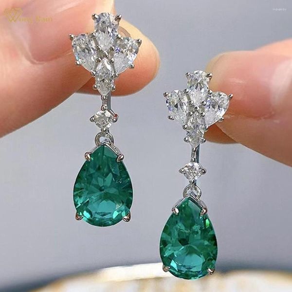 Ohrhänger Wong Rain Vintage 925 Sterling Silber 12 8 mm Paraiba-Turmalin-Edelstein im Birnenschliff, Wassertropfen, Schmuck, Weihnachtsgeschenk