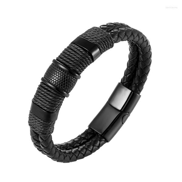 Link Pulseiras Pulseira De Couro Genuíno Dupla Camada 19/20/21/23cm Cor Dourada/Preta Jóias Especiais Para Homens Presente De Ano Grande Desconto