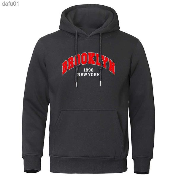 Brooklyn 1898 NEW YORK U.S.A city Moletom Com Capuz Masculino Solto Roupas Extradimensionadas Casual Street Pullovers Outono Moletom Quente Homem L230520