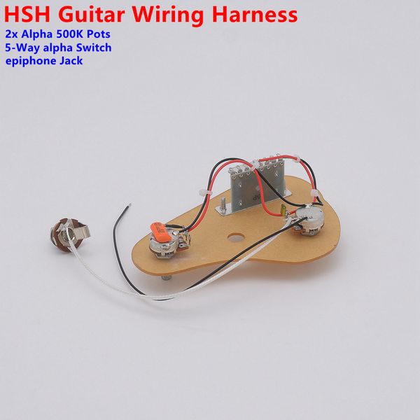 1 conjunto HSH (2x 500K Pots + 5-Way Switch + Jack) para ST Electric Guitar Wiring Harness H-S-H