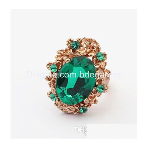 Anello solitario Anelli per le donne Gioielli di moda come il cristallo di diamante placcato oro Aolly strass grande pietra preziosa goccia consegna Dh4Qp