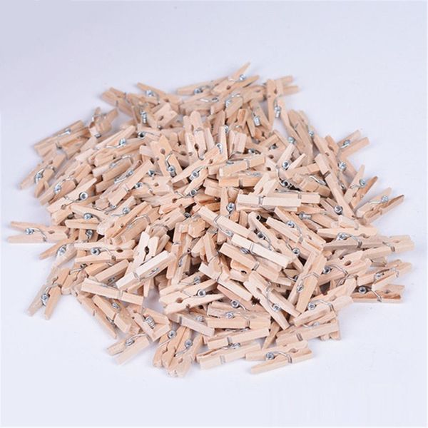 Çanta Klipler 100 PCS Mini Ahşap Giysiler PO Kağıt Peg Clothespin Çamaşır Askıları Düğün Partisi Doğal Klip 25cm Toptan 230607