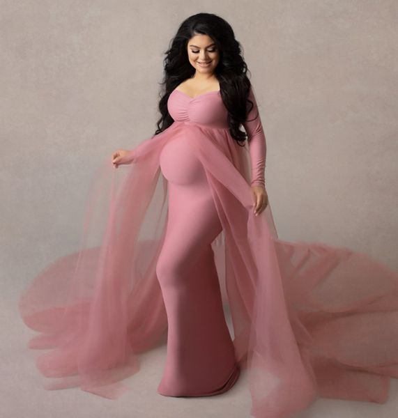 Vestidos de maternidade macios acessórios de fotografia Sexy vestido maxi dividido lateral para grávidas 2023 manga longa mulheres vestido de gravidez longo sessões de fotos