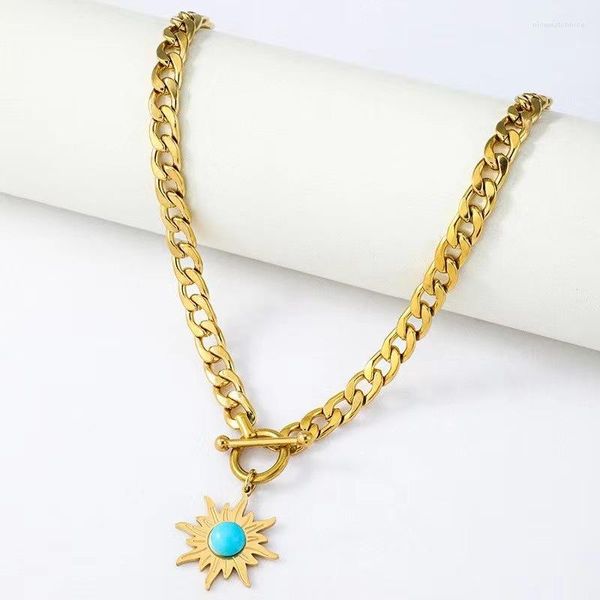 Colares com Pingente Ramos Colar Requintado Flor de Sol Aço Inoxidável Cor Dourada Gargantilha Feminina Bijoux Femme Acessórios