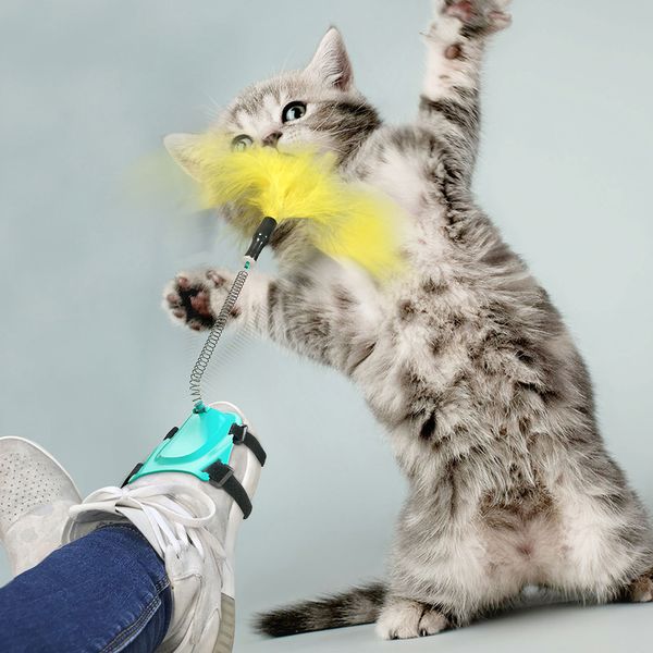 Giocattolo interattivo per gatti Divertente mani libere Cat Teaser Bacchetta con piuma Giocattoli originali per gatti Gattino Prodotti per animali domestici per Dropshipping