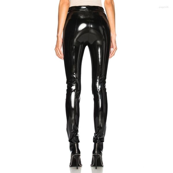 Pantaloni da donna Punk Spring Leather Women Street Bandage Cross Skinny Pencil Pantaloni europei in PU con cerniera nera