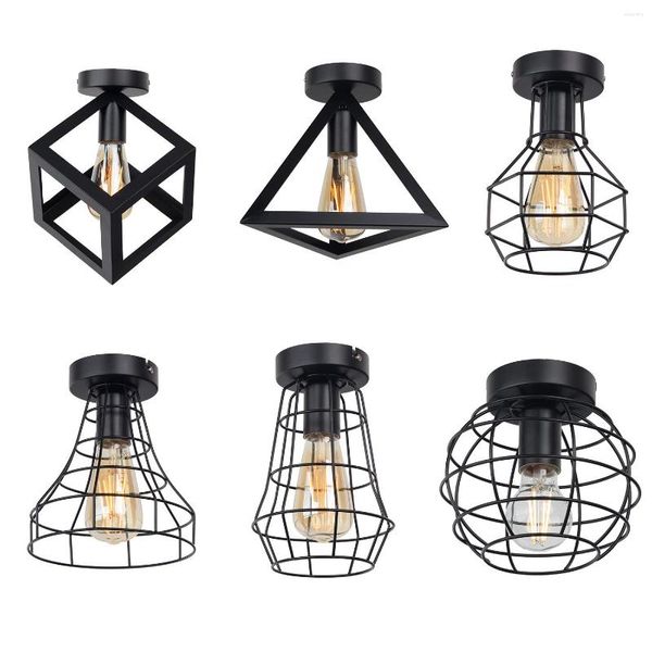 Plafoniere Zhaoke Vintage Iron Black Light LED Industrial Modern Lamp Nordic Lighting Cage Fixture Home Living Room Decor