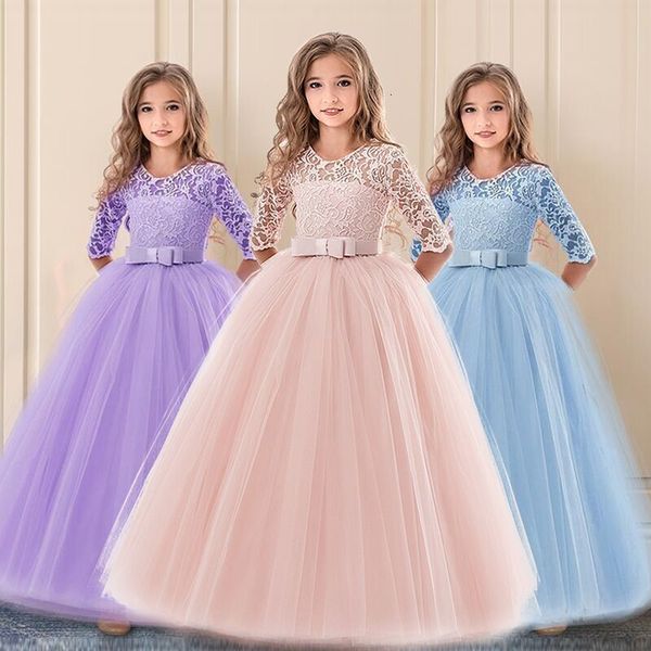 Vestidos de meninas VINTAGE FLOR GIRL Girl Princess Dress for Weddings Summer Kid Formal Bow Long Vestio School Evening Festas Crianças Ano Cano 230607