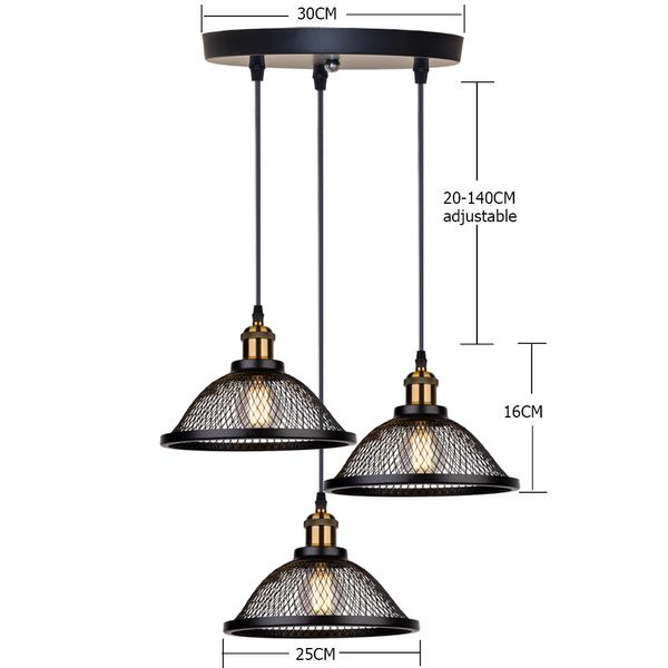 Vintage Retro Siyah Demir Net Cage Mutfak Kolye Light E27 Yatak Odası Oturma Odası Restoranı için LED Hanglamp fikstürü