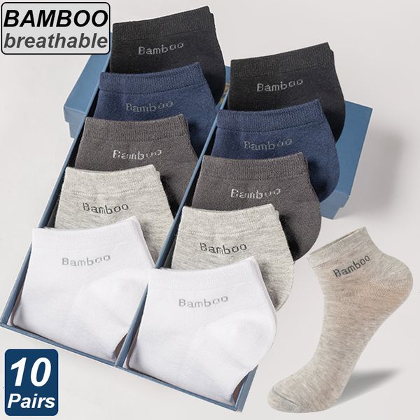 Meias Esportivas Alta Qualidade 10 Pares Lote Masculino Fibra de Bambu Curto Casual Respirável Antibacteriano Homem Tornozelo Preto Negócios 230608