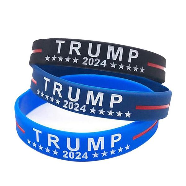 Favore di partito Trump 2024 Braccialetto Sile Braccialetto nero blu rosso Salva ancora l'America Drop Delivery Home Garden Forniture festive Evento Dhg9L