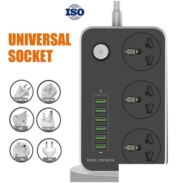 Andere Hausgarten ISO Universal Power Strip Socket Tragbarer Plug -Adapter 6 USB -Anschluss US/UK/EU Multifunktional Smart Electronics VTK Dhbue