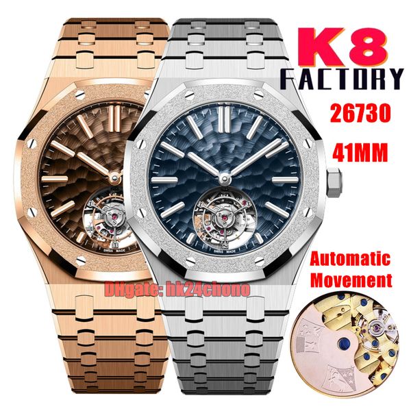 K8 Factory Watches 26730 Selfwinding Tourbillon 41 -мм автоматические мужские мужские часы для матовой рамки Blue Mamm