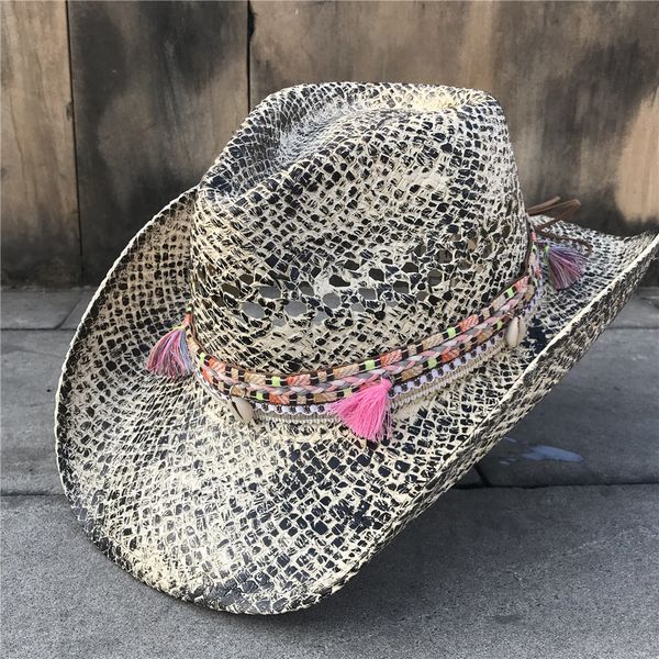 Cappelli a tesa larga Cappello a secchiello Paglia Hollow Western Cowboy Elegante Lady Nappa Sombrero Hombre Fascinator Sunbonnet Cowgirl Sun 230608