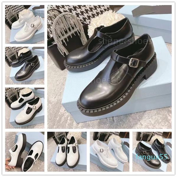 2023-Donna Mary Jane Scarpe eleganti Toddler Girl T-Strap Buckle Piattaforma in pelle Scarpa Designer Mocassino Studente Scuola Bianco Nero Flatform Ballerine