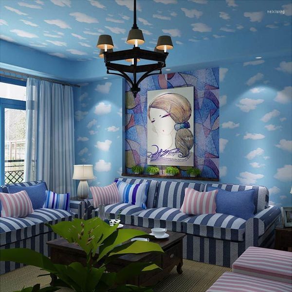 Papier peint ciel bleu 3d nuages blancs papier peint pour enfants chambre d'enfants plafond fond décor mur revêtement rouleau