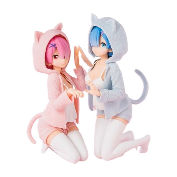 Action Toy Figures 4 Styles Cat Ears Rem Anime Figure RE Zero-Starting Life in Another World Ram Sexy Kneeling Model Collection Toys 12CM PVC Doll 230608