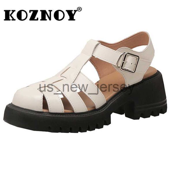 Sandalen Koznoy Sommer Damen Sandalen 6 cm Echtes Leder Heißer Verkauf Plattform Mujer Bequeme Mode Damen Schnalle Rutschfeste Blockabsatz Schuhe J230608