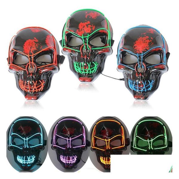 Feestmaskers Led Light Up Horror Mask Halloween Glow Skl Fl Face Super Scary Festival Cosplay Kostuumbenodigdheden Dbc Drop Delivery Home Dh83K