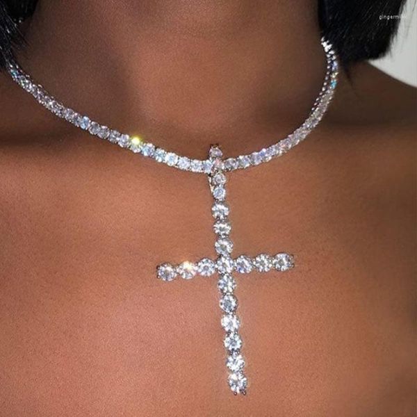 Catene Punk Hip Hop Croce Collana con ciondolo in cristallo per donna Multistrato lucido farfalla strass girocollo gioielli di lusso regalo