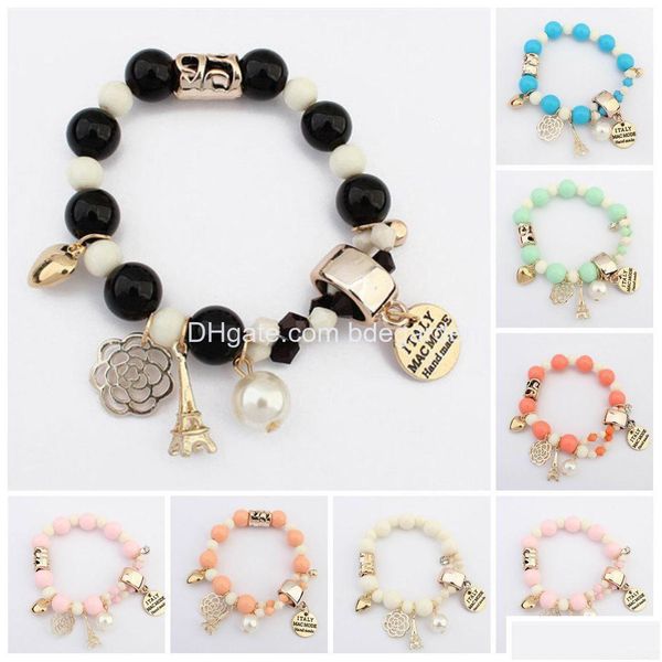 Charm-Armbänder Armreifen Perlen Buchstabe Eiffelturm Herz Italien Bijouterie Perlenarmband Drop Delivery Schmuck Dhlcm