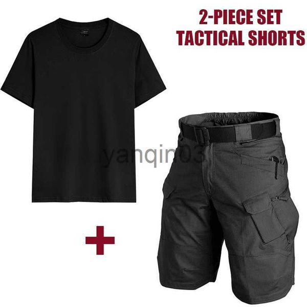 Herren-Shorts, Sommer-Männer Outdoor-Anzüge, T-Shirt + Shorts, 2-teiliges Set, klassische taktische Shorts, wasserdichte Tarnhose, Jagdshorts mit mehreren Taschen, J230608