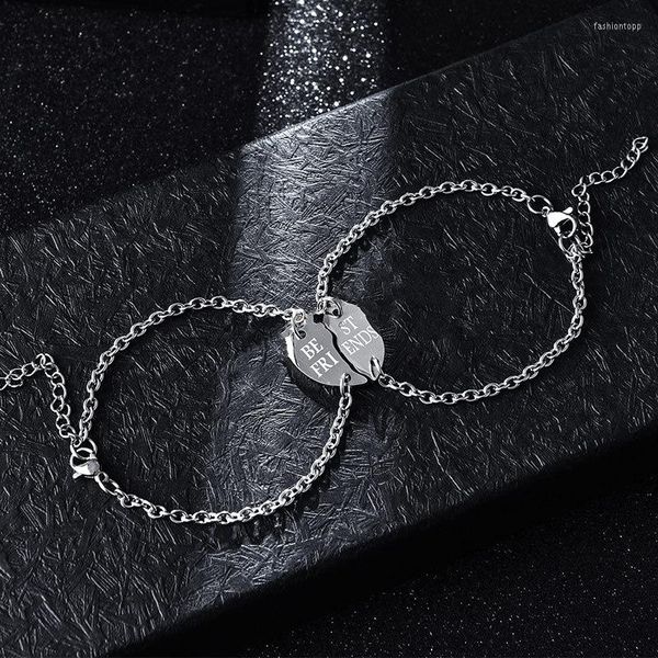 Link Pulseiras 2/Pçs Aço Inoxidável Carta em Forma de Coração AMIGOS Homens Senhoras Casal Pulseira da Amizade Corrente Cubana Joias Charme Presente