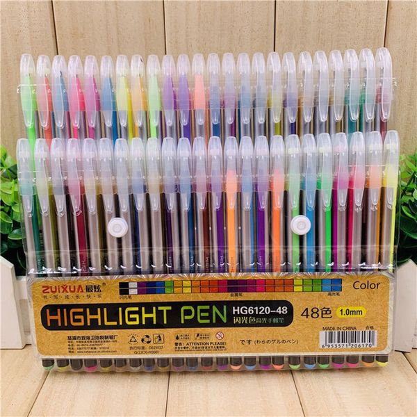 Penne a sfera 12243648 Set di colori Glitter Metallic Evidenziatore Penna gel 10mm Marcatura artistica Pittura Disegno Graffiti Cancelleria scuola ufficio 230608