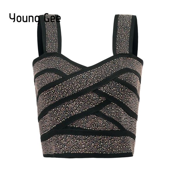 Magliette e camicette Giovane Gee Stile Punk Breve Glitter Paillettes Bustier Donne Sexy Bralette Fasciatura Crop Top Femme Tubo Elastico Canotte Top Mujer