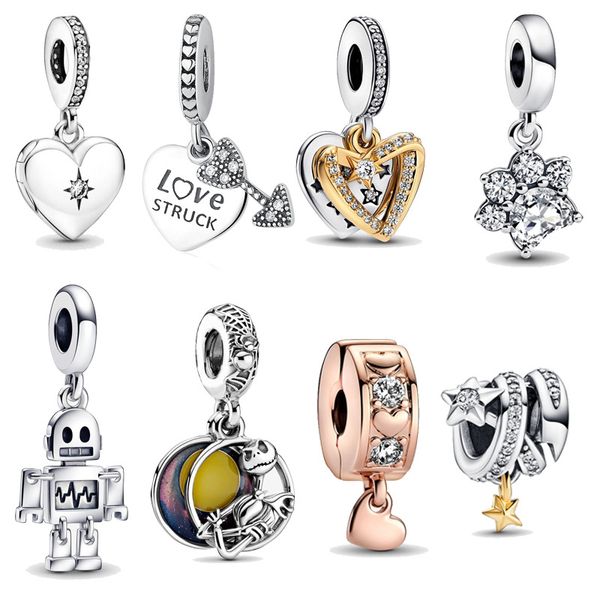 Novas contas de pingente de paz e amor de prata esterlina 925 genuínas populares para pulseira Pandora Charm Bracelet joias originais para mulheres, caixa de Pandora de cortesia