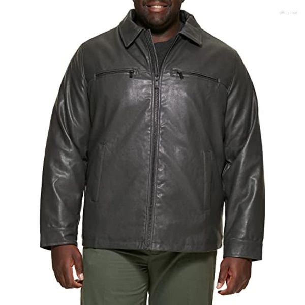 Jaquetas masculinas jaqueta de couro masculina vintage sem capuz manga longa preto cinza casaco adequado para primavera e outono