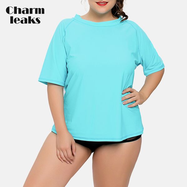 Грудчики Drysuits CharmLeaks Женщины с коротким рукавом Rashguard Swimsuit Рубашки Upf 50 Женщины плюс купальные костюмы ультрафиолета Rash Guard Beach Wear 230607