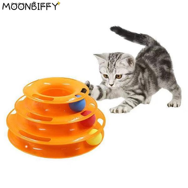 Pet Cat Toy Training Bola giratória de três níveis Brinquedos educativos interativos Espaço de diversões Torre Play Board