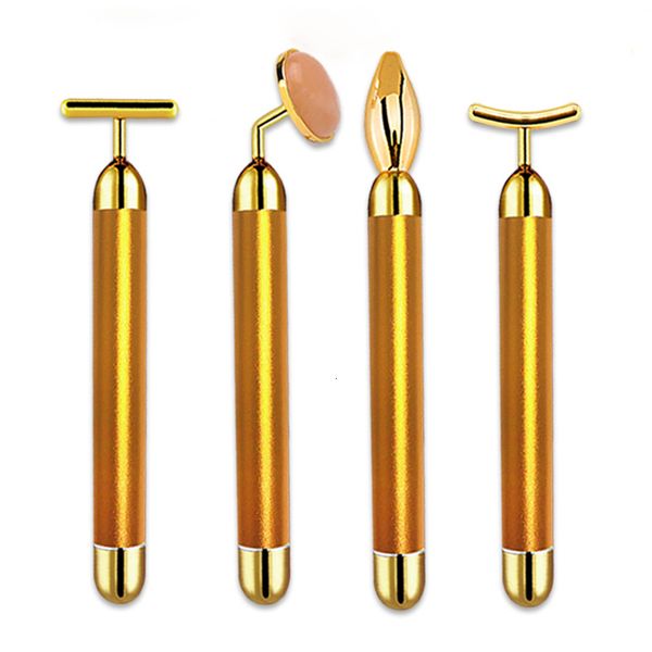 Dispositivos para cuidados faciais 4 em 1 Massageador facial para perda de peso Gold Vibrating Rose Quartz Roller Massager Stick Skin Firming Skin Care Tools 230607