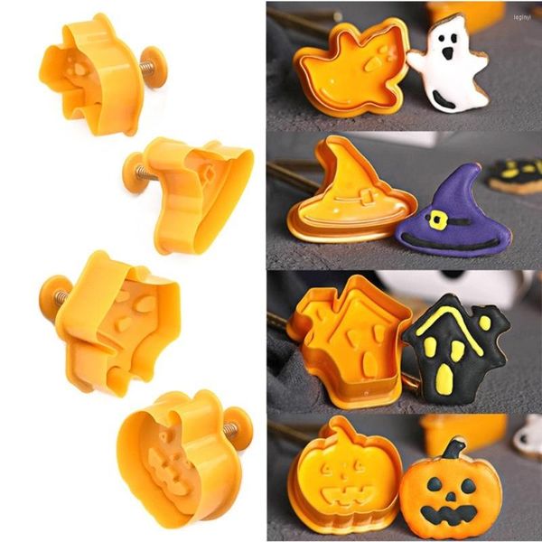 Moldes de cozimento 4 pçs/conjunto Decoração de Halloween Molde de cortador de biscoito Fondant Abóbora Pão de gengibre Chocolate Sugarcraft Bolos Ferramentas Cozinha