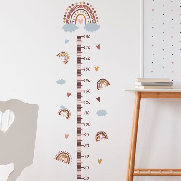 Gráfico de crescimento do arco-íris rosa para crianças adesivos de parede medida altura gráfico de parede crianças régua berçário quarto decoração arte da parede menina