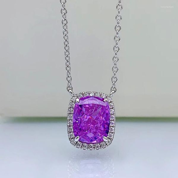 Pingente de diamante de alto carbono roxo incrustado com forma geométrica 8 10 e colar simples de prata 925 40 3