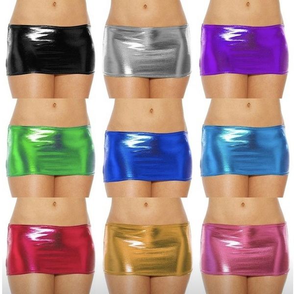 Kleider plus Größe S6XL Heiße sexy Frauen glänzende metallische Verband Elastizität Rock Nachtclub Dancing Micro Minirock exotische Low Taille Clubwear