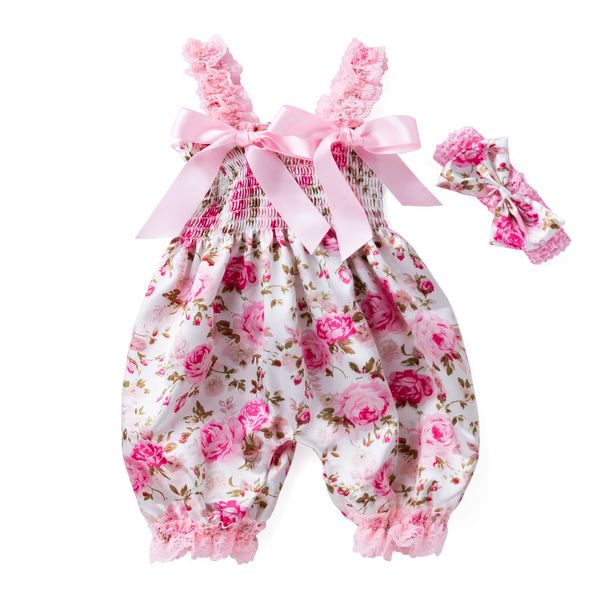 Macacão Meninas Summer Backless Romper Baby Laceup Bloomer Macacão Infant Easter Print Polyester born Pography Costumes Props 230607