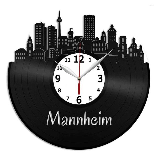 Relógios de parede Mannheim Skyline Art Relógio feito à mão presente para cozinha escritório quarto pôster moderno